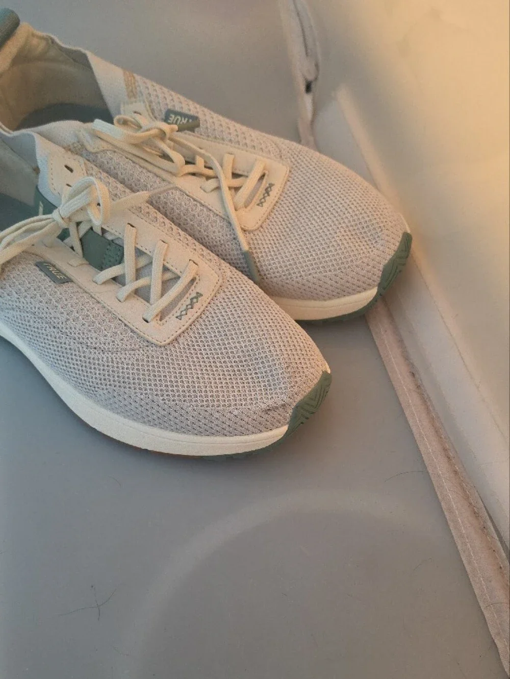 True Men's Cream and Tan Knit Sneaker with Sage Accents